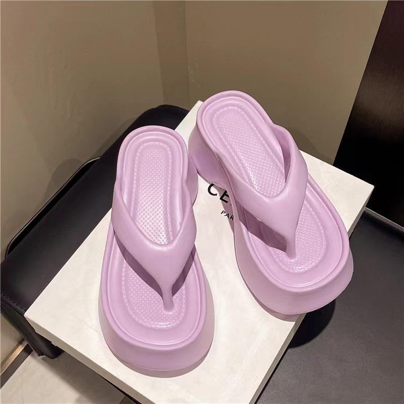 Women Fashion EVA Platform Slippers Solid Color Clip Toe Wedge Sandals Woman 2025 Summer Thick Sole Anti Slip Beach Flip Flops