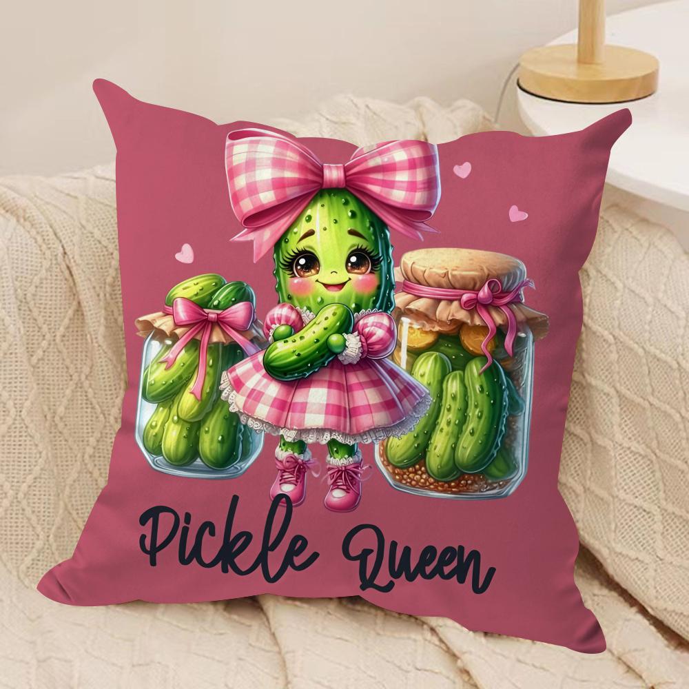 Just A Girl Who Loves Pickles Cushion Cover Silky Short Plush Invisible Zipper Dustproof Sofa Pillow Case For Home Decor