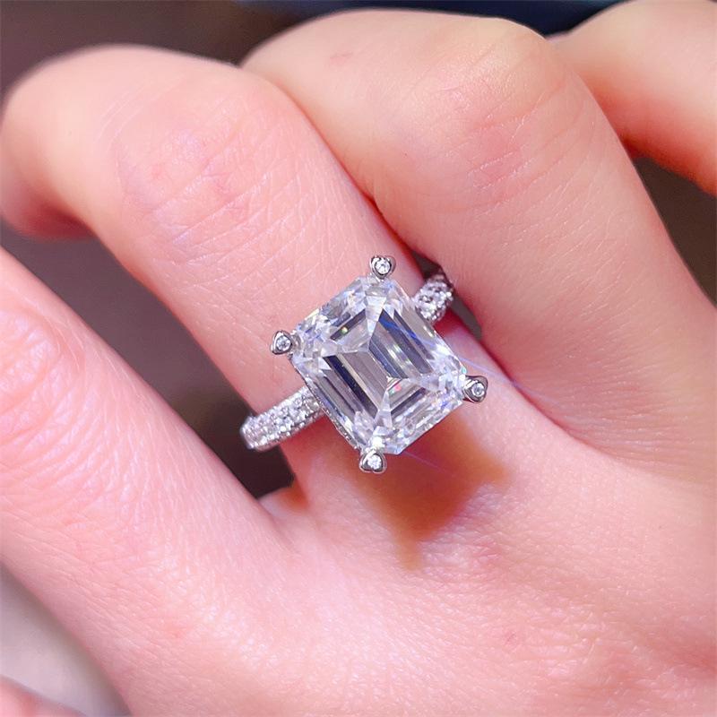 5-Carat White Emerald Cut Moissanite Ring - Irregular Cut Women s Fashion Ring Size 15