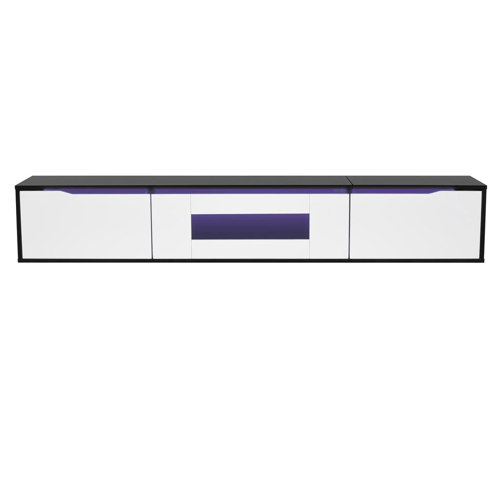 TV Cabinet High Gloss 180 cm, Black White with LED Lighting USB, Modern TV Lowboard with Wall Mounting, Color-Changing Light for Living Room