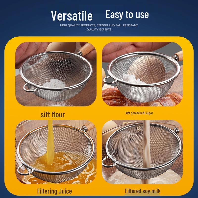 Holzgriff Edelstahl Schaumlöffel & Sieb für Sojamilch, Saft, Tee, Mehl & Öl