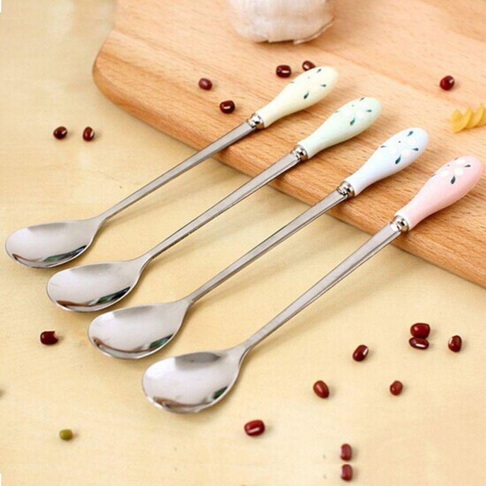 Stylish Floral Ceramic Handle Stirring Spoon With Durable Stainless Steel For Beverages
