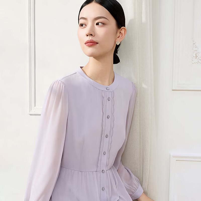 JESSIE Simple Round Neck Lace Patchwork Long Sleeve Dress