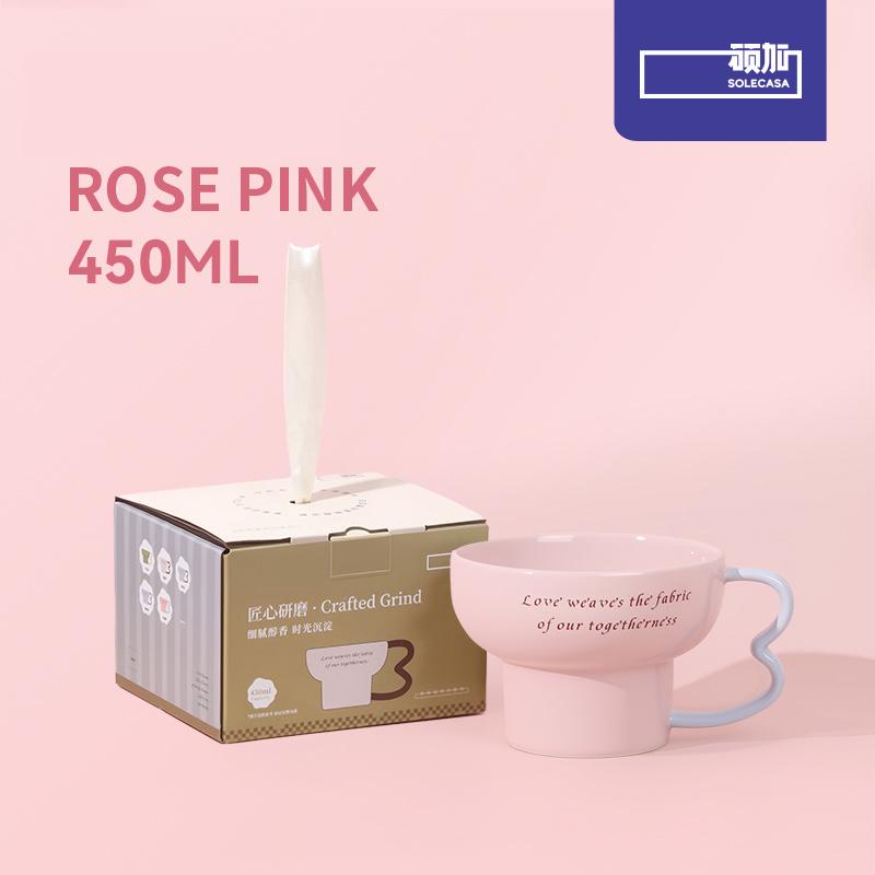 

SOLECASA Ceramic Mug Household Wide Mouth Coffee Cup Creative Handle Milk Tea Breakfast Cup Home Kitchen Accessories Gift 450ml троянди рожеві кольору