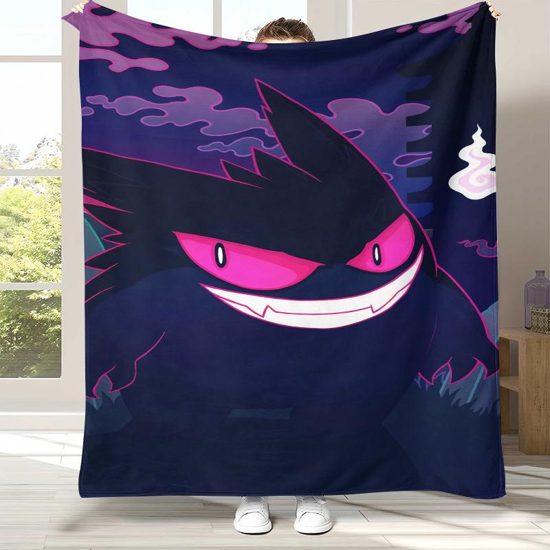 Gengar Pokemon Cartoon Ectoplasma Flannel Blanket,Ultra Soft Warm Plush Throw for Home Bedroom Bed Sofa Cover Picnic gift