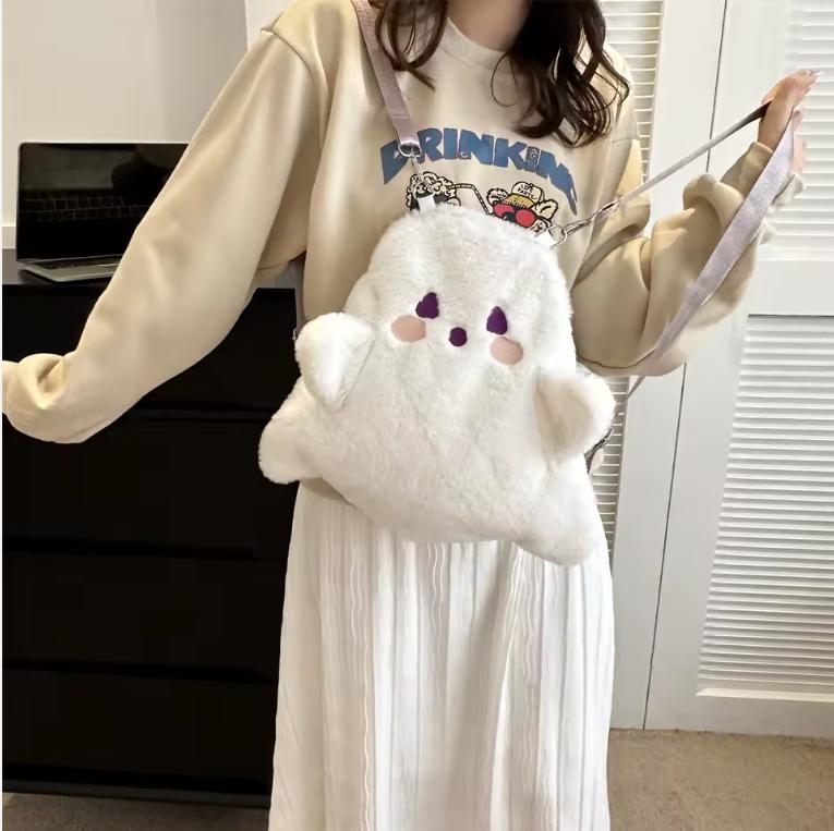Fashionable Halloween Ghost Personalized Plush Japanese Backpack Multi-Functional Single Shoulder Crossbody Bag