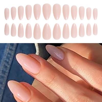24 Stück Nude Press On Nagel Mandelform Falscher Nagel Einfarbig Acrylnagel Glänzend Vollständige Abdeckung Aufklebenagel