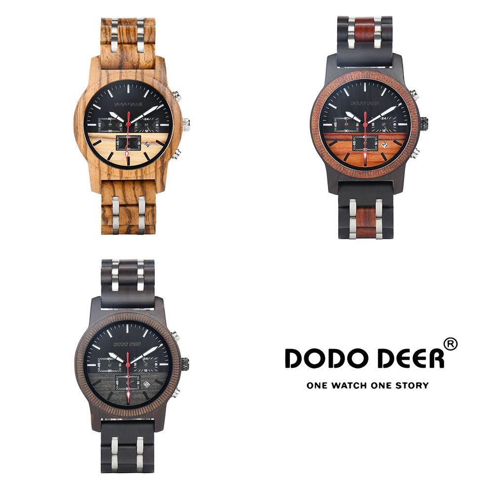 Wood Watch Multifunctional Luminous Calendar Chronograph 3-sub Dials Wooden Quartz Wristwatch Gift