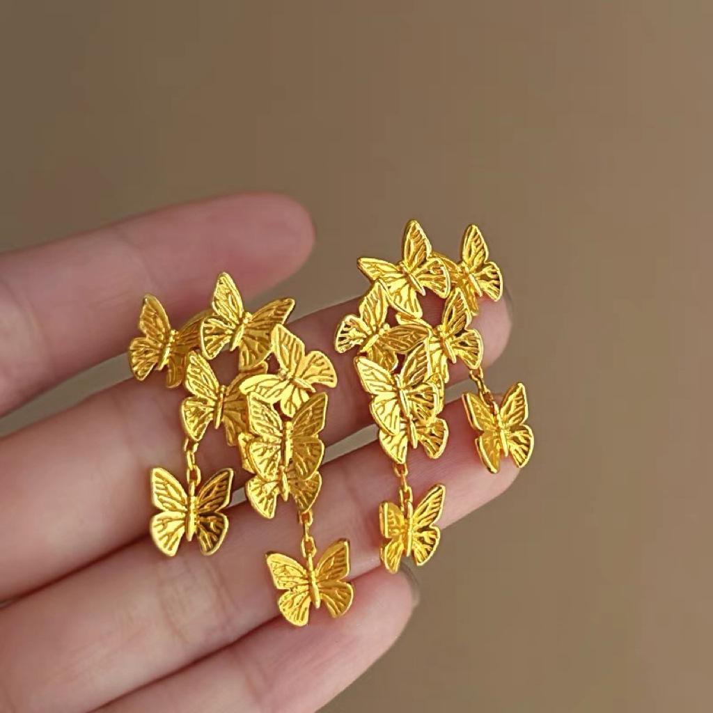 Elegant Vintage French Butterfly Flower Stud Earrings - High-End Fashion Accessories for Women