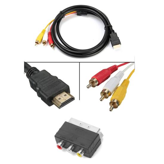 2Pcs/Set RCA Cable HDMI-compatible Male to 3RCA PVC 3 RCA to SCART Adapter for TV