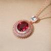 Oval Red Center Stone Pendant Necklace Double Halo Design Sparkling Statement Jewelry for Women