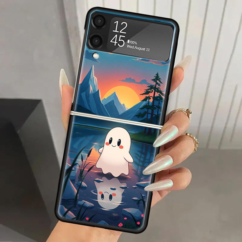 Cute Halloween Ghost Hard PC Back Phone Case for Samsung Galaxy ZFlip 7 6 5 Z Flip 4 ZFlip6 Z Flip7 5G ZFlip4 Flip3 Zflip5 Cover