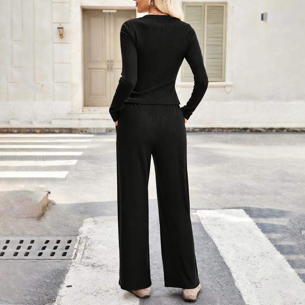 Women's 2 Piece Solid Color Casual Sportswear Long Pants Set