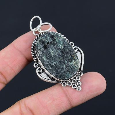 925 Silver Oval Natural Black Tourmaline Rough Wedding Trendy Pendant Jewelry