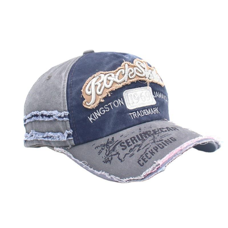 Washed Retro Ripped Cowboy Hat Versatile Retro Letter Embroidered Dome Edged Casual Baseball Cap