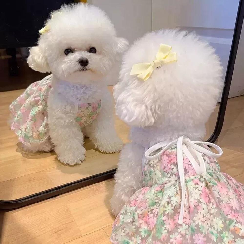 Floral Print Dog Dress, Breathable Summer Sleeveless Skirt For Small Pets