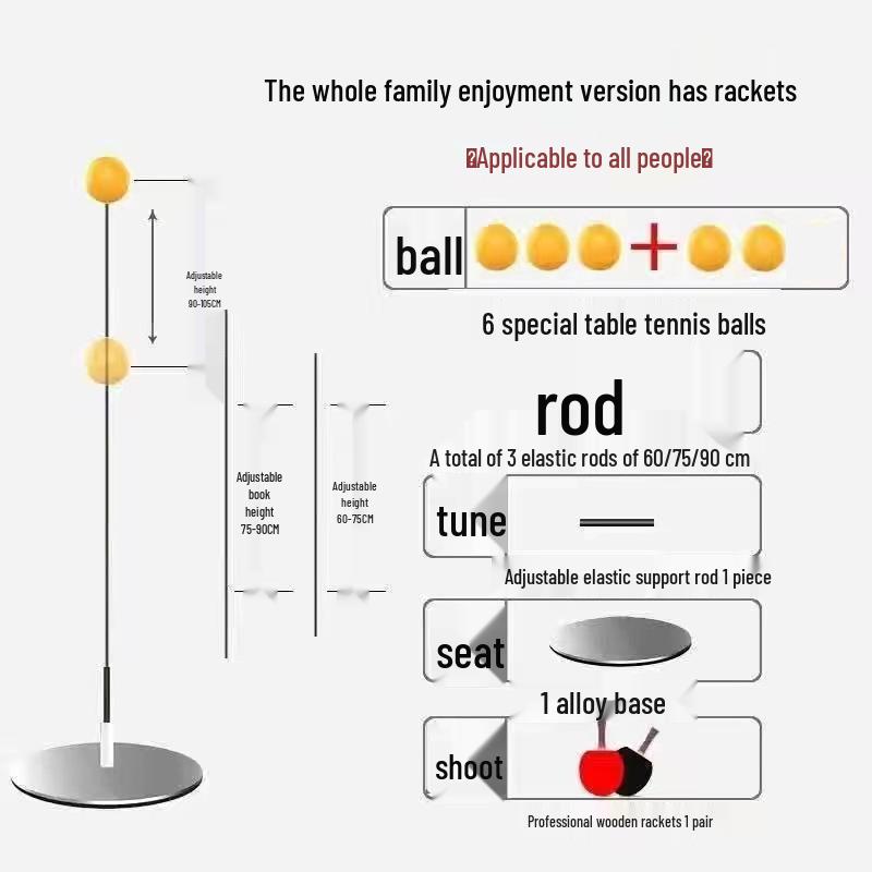 Durable Flexible Shaft Table Tennis Trainer for Seniors: Single-User Professional Self-Training Tool, Vision Ball Included