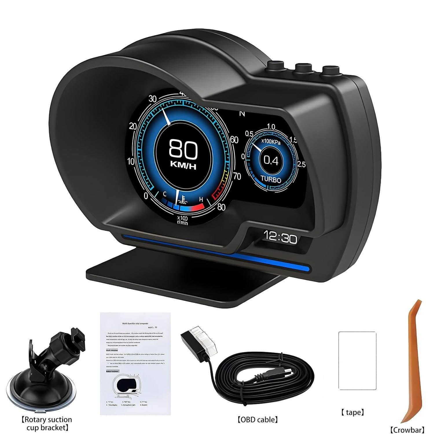 OBD2 GPS Dual System Car HUD Display - Digital Speedometer with Water Temp Voltage RPM - Universal Heads Up Display for Most Vehicles чёрный