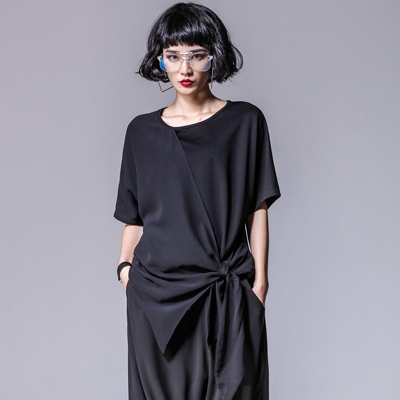 Asymmetrisches Damen-T-Shirt mit Chiffon-Modal-Einsatz, locker geschnitten