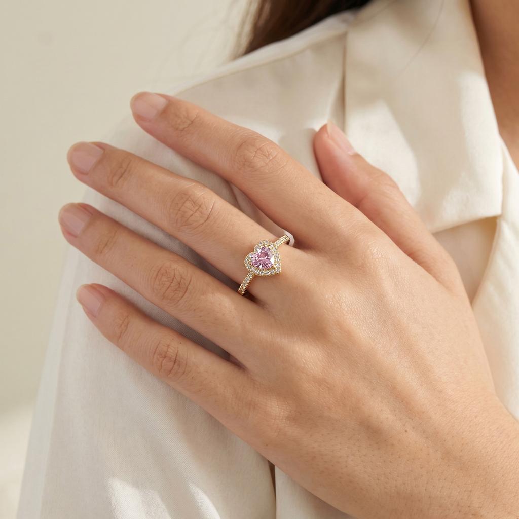 Heart Ring Adjustable for Women Zircon Love Shaped Open Ring Silver Color Romantic Promise Jewelry Gift