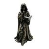 Tabletop Resin Sculpture with Hooded Character, Open Spell Book, and Bronze Style Finish for Shelf Display Use