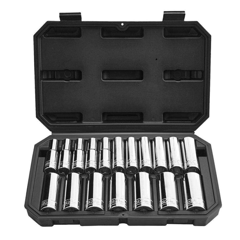Socket Set, 18 Pieces, 12.7 mm Drive Socket Tool Set, Metric Size from 10 to 27 mm, Mechanic Tool Kit with Storage Case, Clear Markings, Chrome Plated