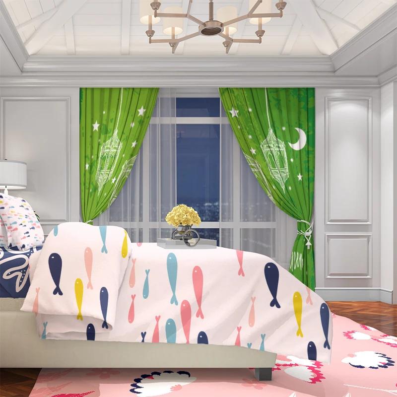 Ramadan Blessings Curtains 2-Piece Polyester Set for Bedroom Living Room Study Islamic Festival Window Decor