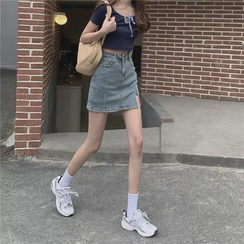 Korean Chic High Waist Denim A-Line Skirt - Women's Summer Retro Style