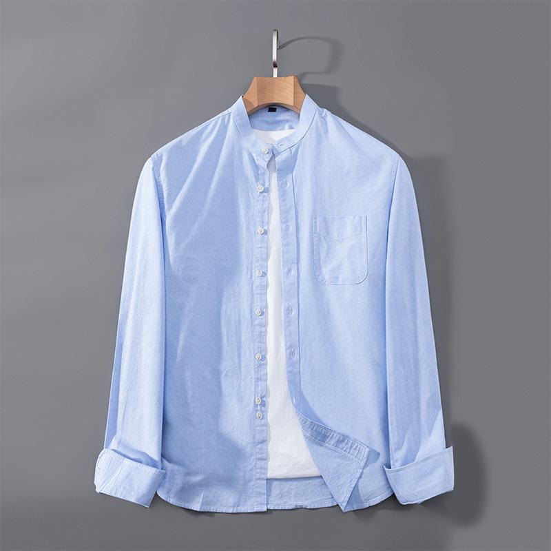 Spring and Autumn New Style Stand Collar Oxford Cotton Long-sleeved Shirt Men's Slim Work Shirt Casual Inch Shirt