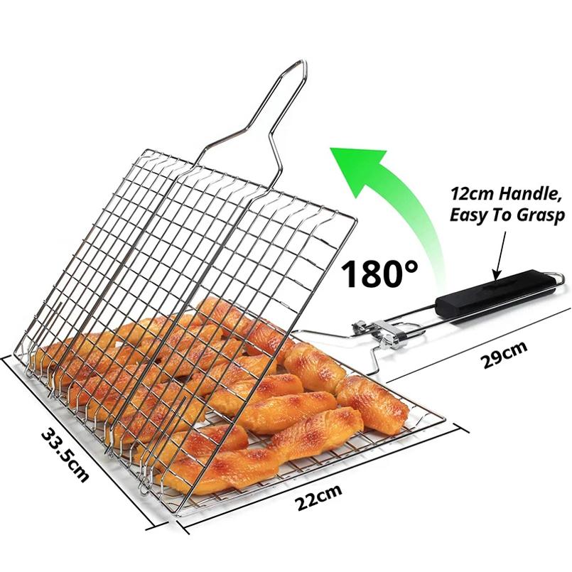 Large Portable Folding Fish Grill Baskets for Outdoor Grill Vegetables Stainless Steel BBQ Grilling Basket With Handle YYA01