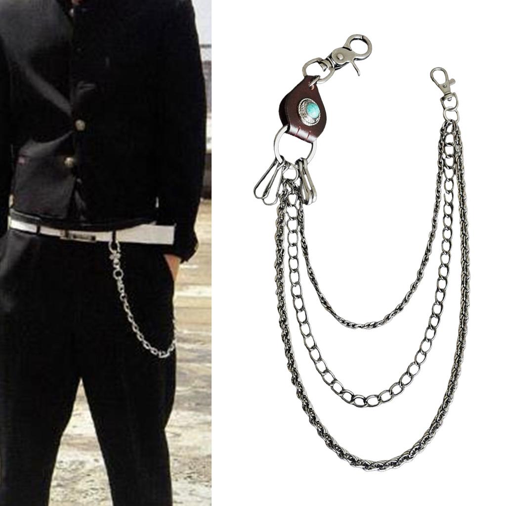 Men's Portable Sturdy Punk Rocker Biker Jeans Pants Chain with Studs and Stylish Designs for Waist or Key Attachment