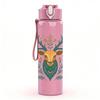 1PC Folk Style Deer Head Art 750ml Color Plastic Sports Water Bottle Leakproof Flip Straw Lid Suitable for Sports Office Home Use