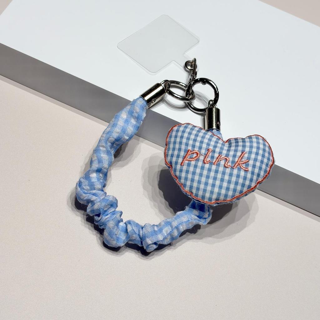 Plaid Fabric Phone Wrist Strap & Keychain with Elastic Hair Tie