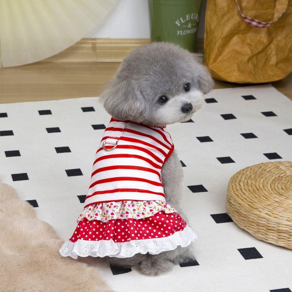 Cute Striped Dog Dress Soft Cat Vest Harness Pet Chest Strap Pet Princess Lace Skirt Spring
