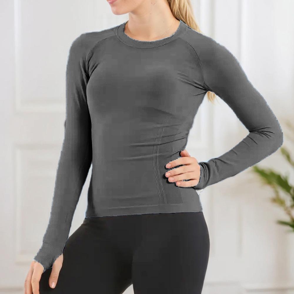 Seamless High Elastic Yoga Long Sleeve Fitness Top - Breathable Slimming Small темно-серого