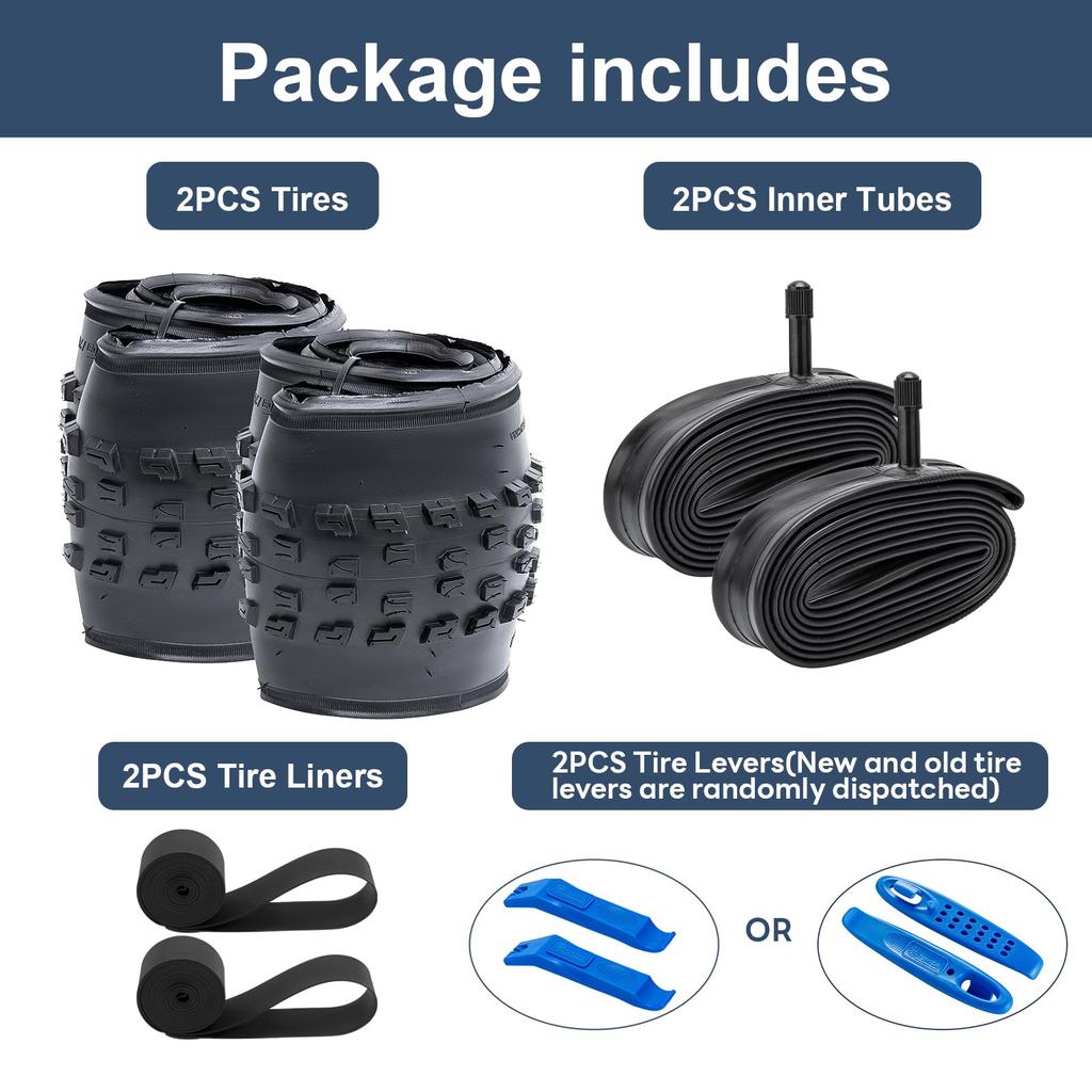 YunSCM Set of 2, 29x2.10 Tires, 54-622 Bicycle Tires + 28/29x1.75/2.40 Tubes with 32mm American Valves, Rim Tape, and Tire Levers, Y-2115