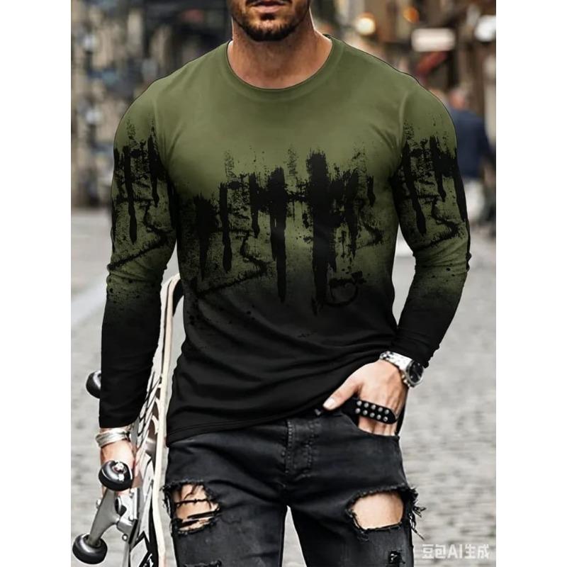 Men's 3D Printed Long-sleeved T-shirt, Comfortable, Breathable and Versatile Men's Top