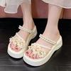 The New Little Fairy Wears Flower Pearl Slippers, Summer Sweet with Skirt Sandals and Two Sandals.