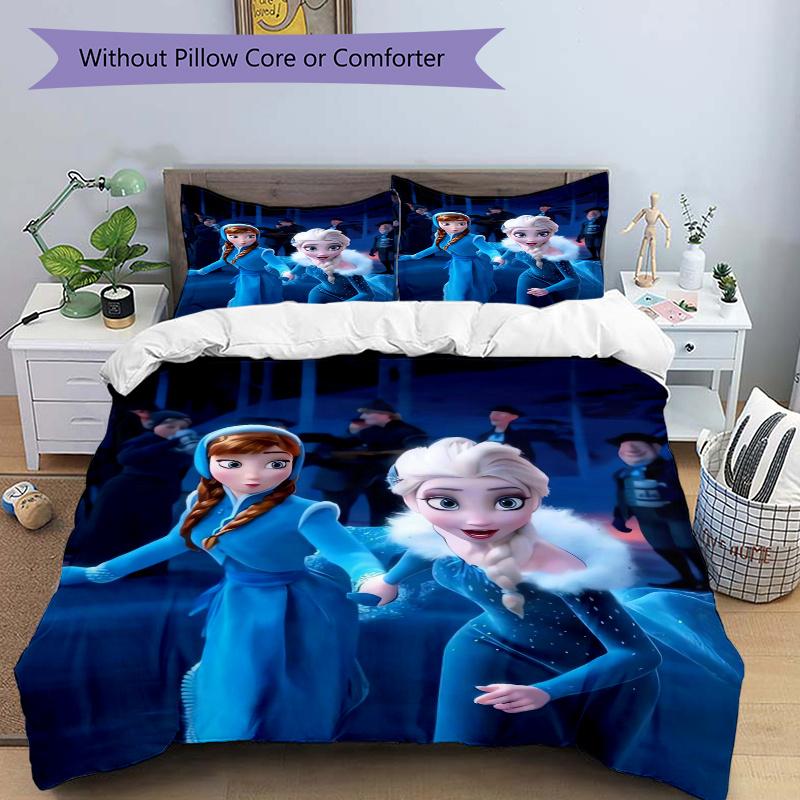 3pcs Elsa & Anna Frozen Bedding Set Includes 1 Quilt Cover and 2 Pillowcases, Comfortable Q038
