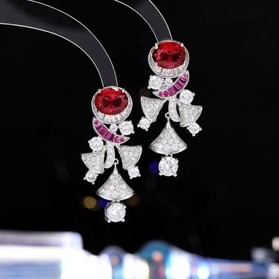 Women's Light Luxury Design Three-Dimensional Fan-Shaped Long Tassel Earrings Fashionable And Versatile Zircon Earrings