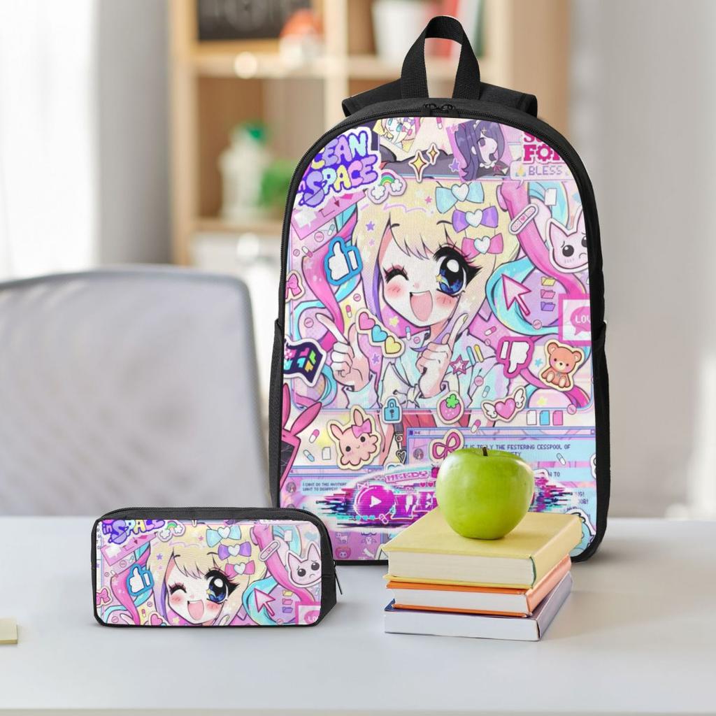 3Pcs Needy Girl Streamer Overload School bags Set for Kids Pen Bags Backpack Sets with Lunch Box For School Students Daypack