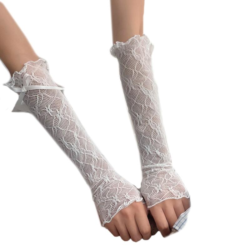 Women Long Lace Gloves UV Protection Sleeves Arms Cover Accessories for Party