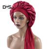 Sleeping Hat Solid Color Stretchy Ribbon Decoration Satin Fabric Round Hat Fine Texture Daily Wear Sleep Bathroom Headwear