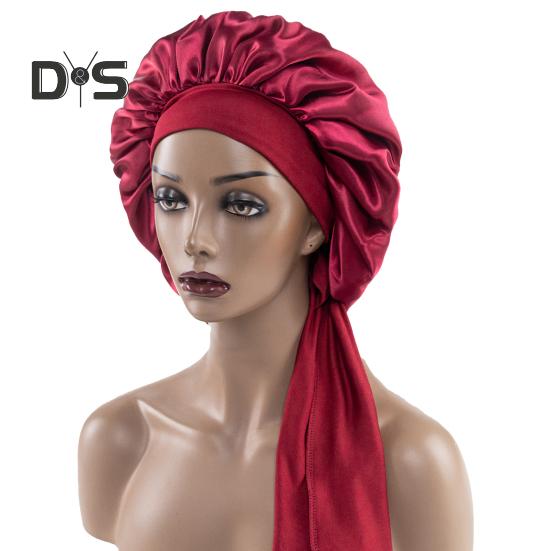 Sleeping Hat Solid Color Stretchy Ribbon Decoration Satin Fabric Round Hat Fine Texture Daily Wear Sleep Bathroom Headwear