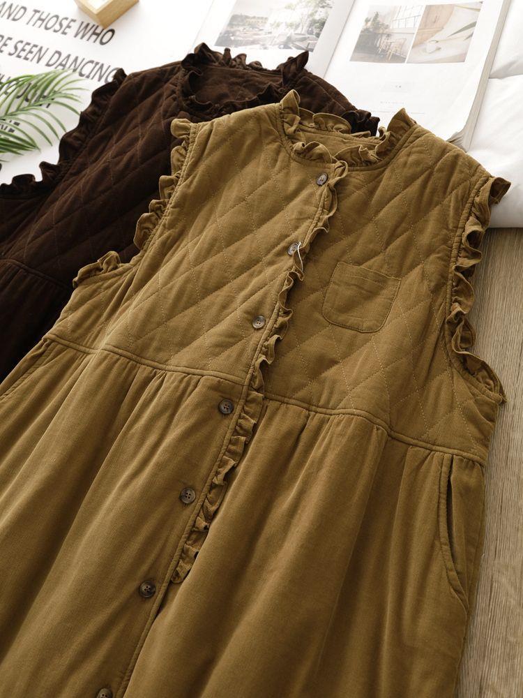 Women's Retro Forest-Style Sleeveless Corduroy Maxi Dress