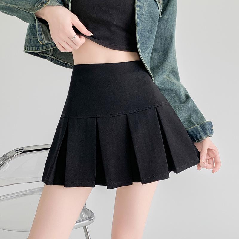 2026 Spring Korean Style High-Waisted Pleated A-Line Skirt - Versatile, Fashionable, Short with Zipper