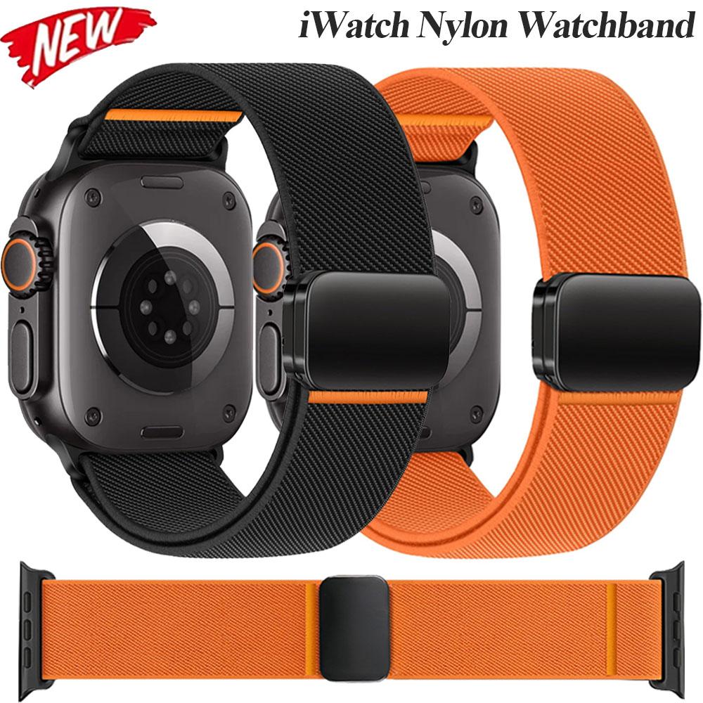 Nylon Loop Strap For Apple Watch Ultra 3/2/1 49mm 11 10 46mm 42mm Magnetic Bracelet iWatch 9 8 7 6 5 4 SE 45mm 44mm 41/40mm Band