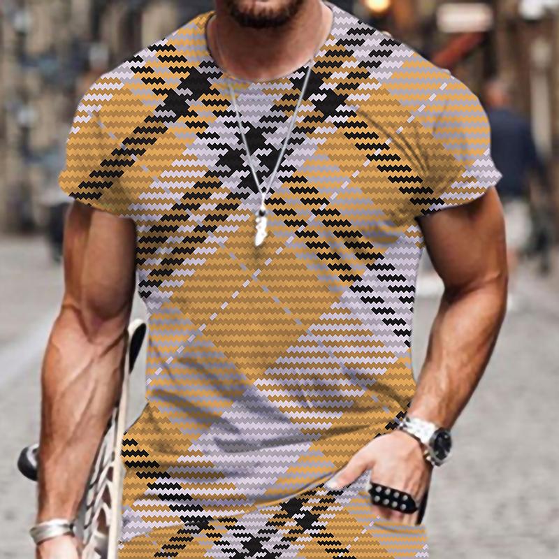 

Модные популярные мужские футболки в клетку, летний спортивный костюм, футболка большого размера, спортивная одежда, роскошная забавная 3D-печать с круглым вырезом 4XL серый