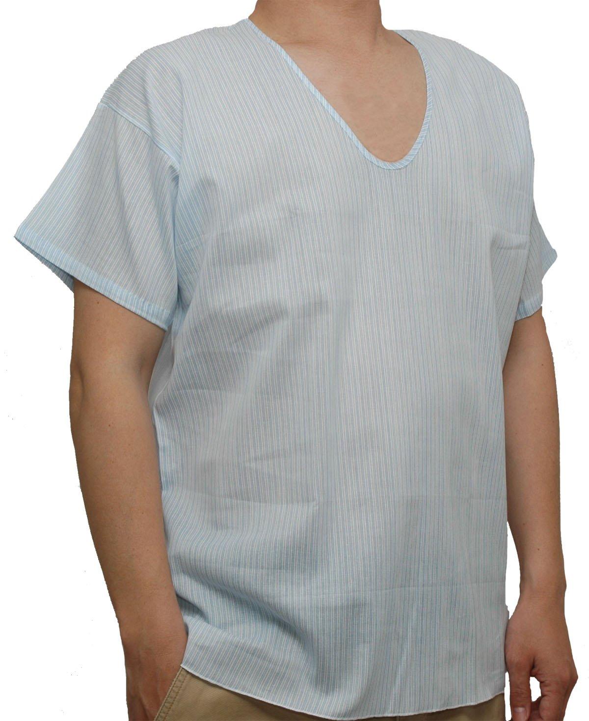 

Сделано в Японии Цветной креп с коротким рукавом и U-образным вырезом Хлопок Синий Мужской 100% (ЛЛ, 3. нашивка)