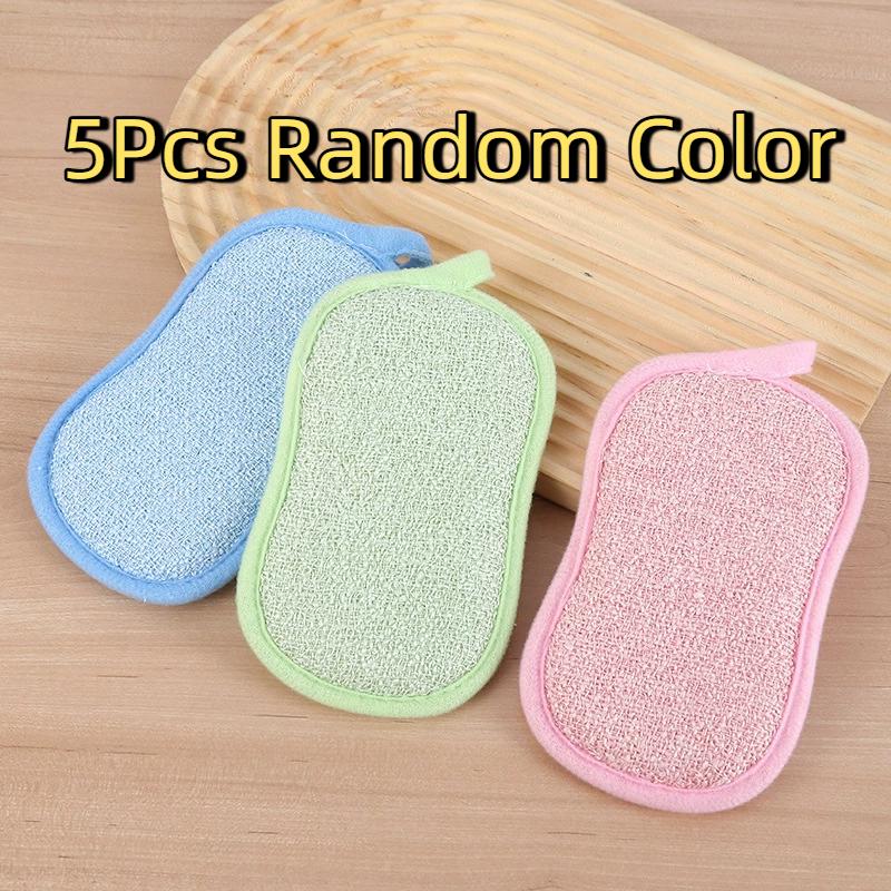 5/10Pcs Super Absorbent Microfiber Double Sided Scrub Sponge For Dishwashing Kitchen Bathroom Clean Cloth Eraser